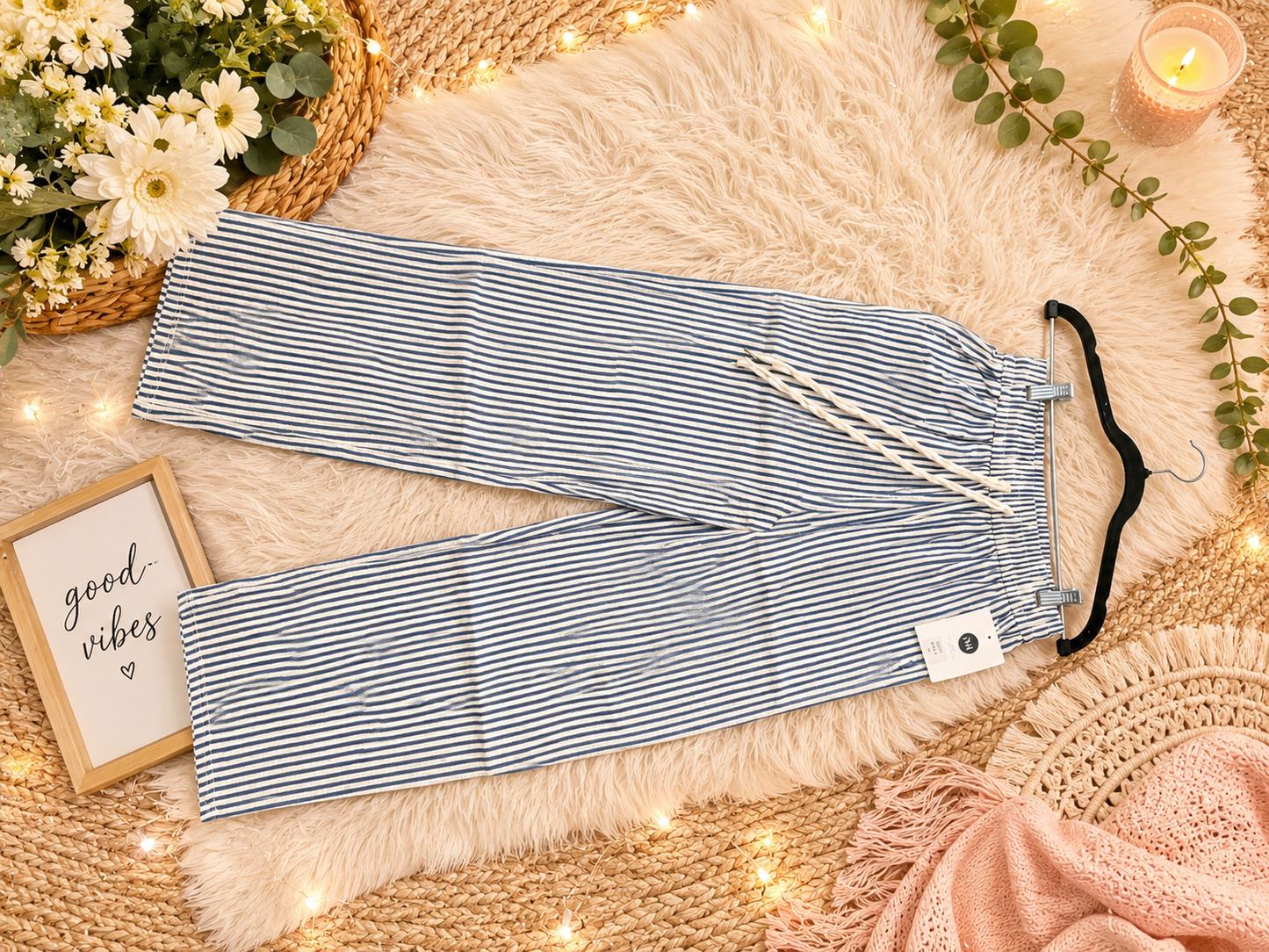 Striped wide leg jeans