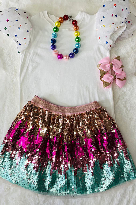 Girls Ruffle Shirt and Sequin Skirt