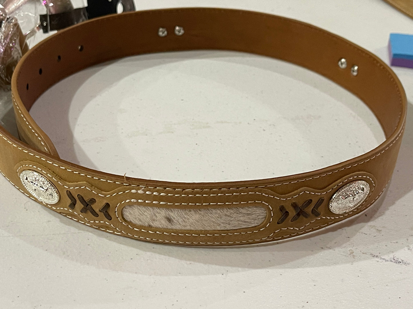 Leather Belt With Conchos and Hide