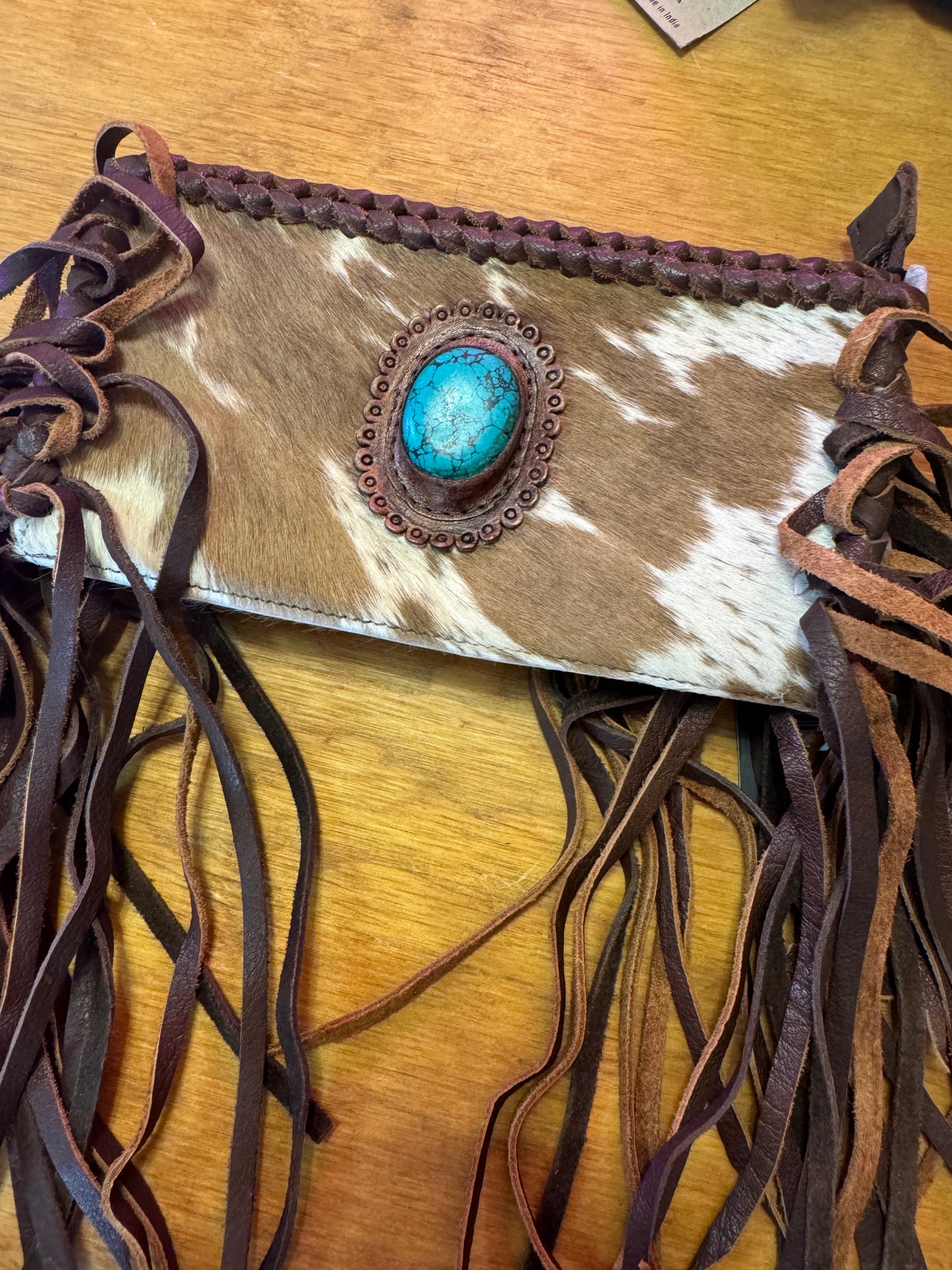 western leather clutch with fringe