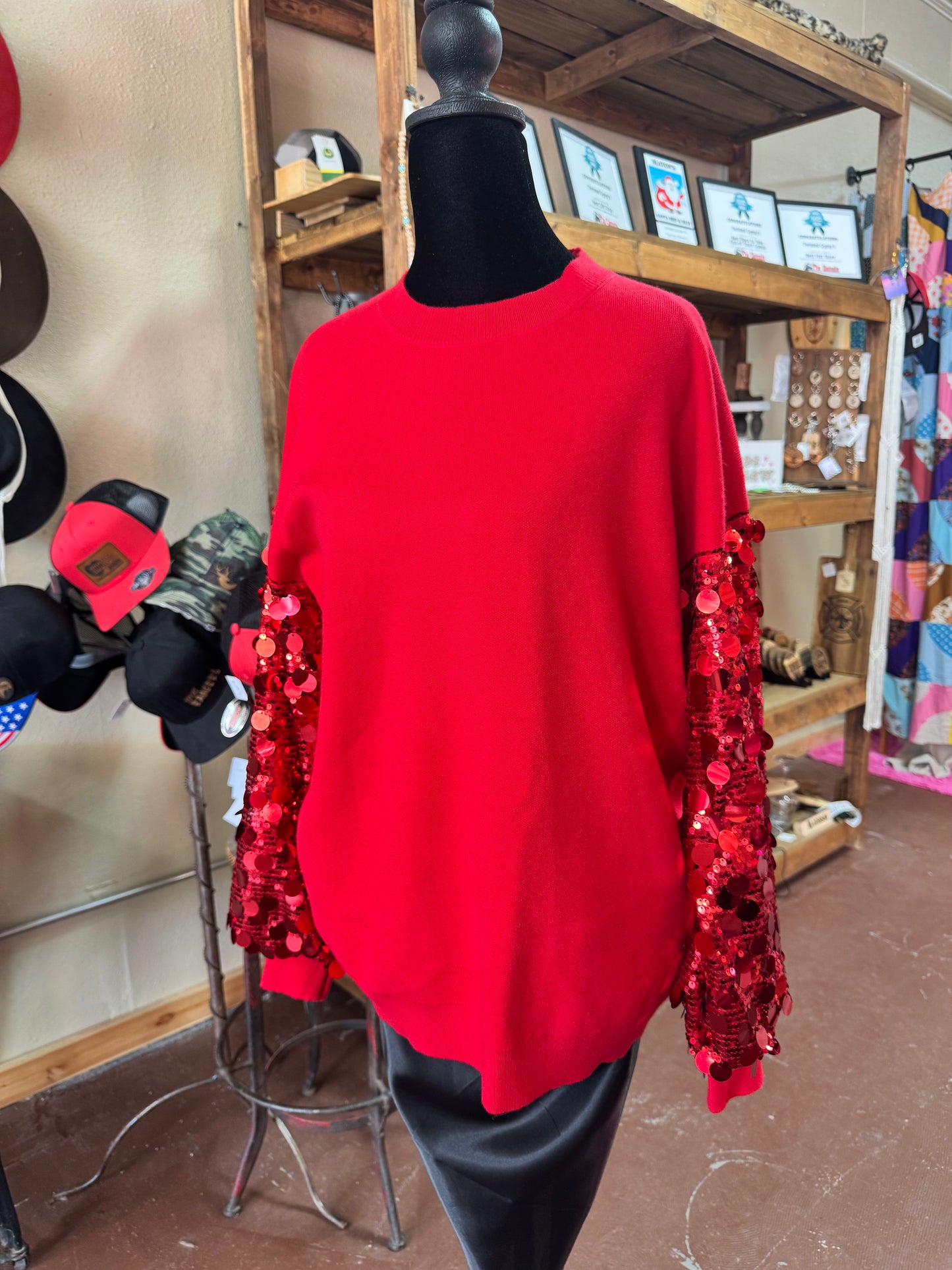 red sequined sleeve