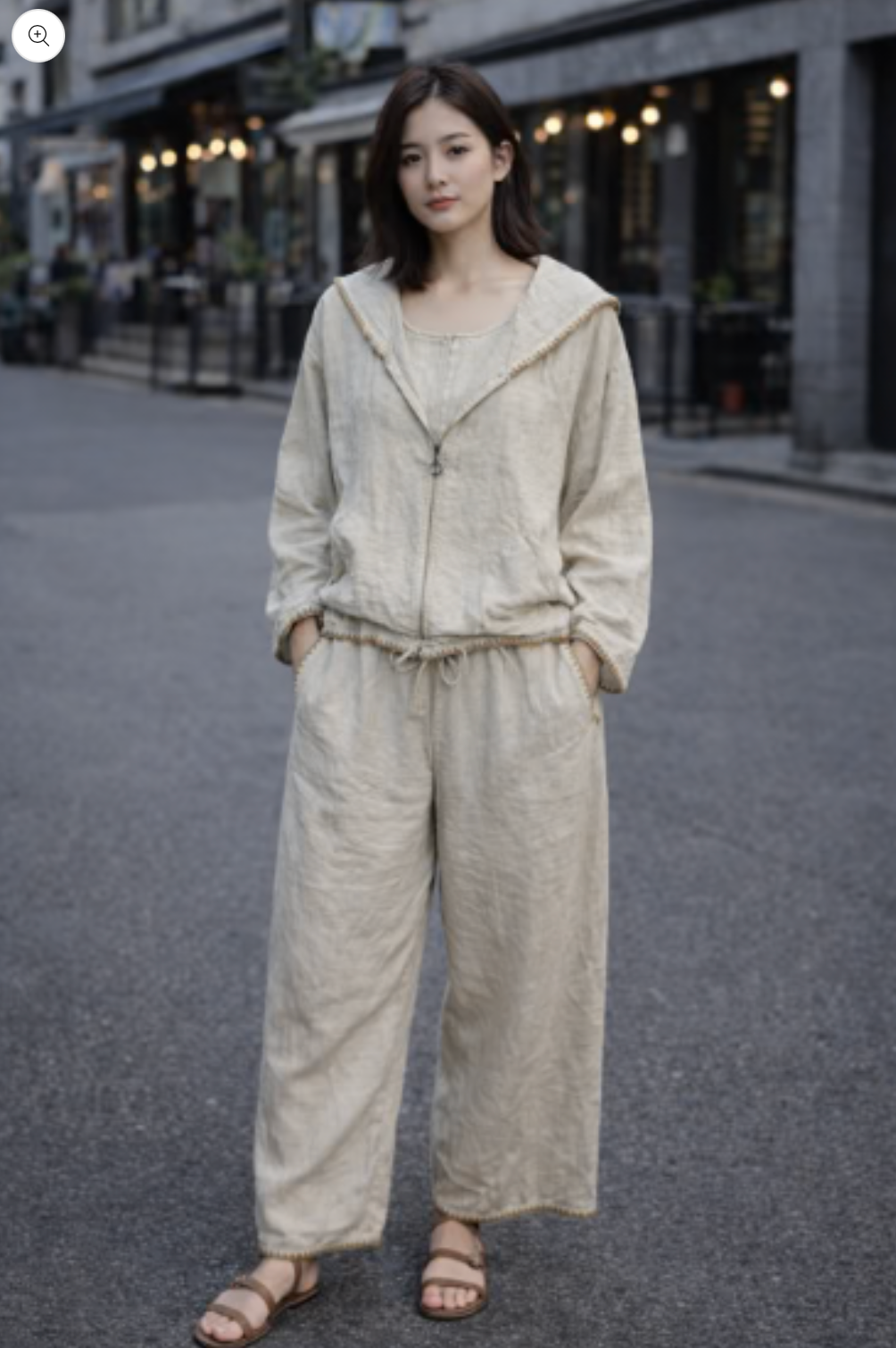 Scalloped Edge Linen Pant
