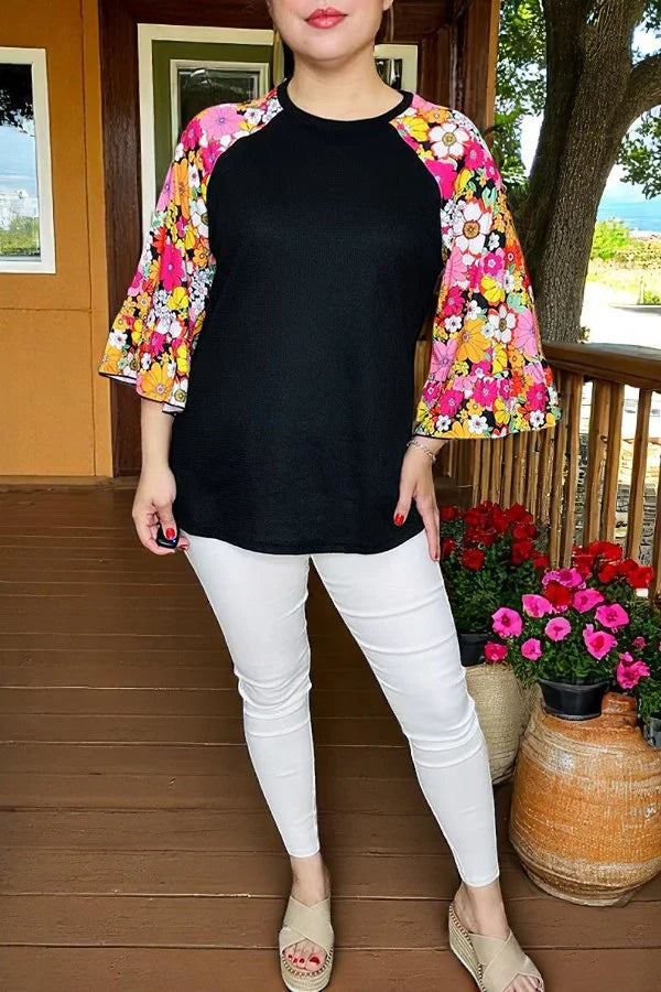 Women Floral Sleeve & black body top