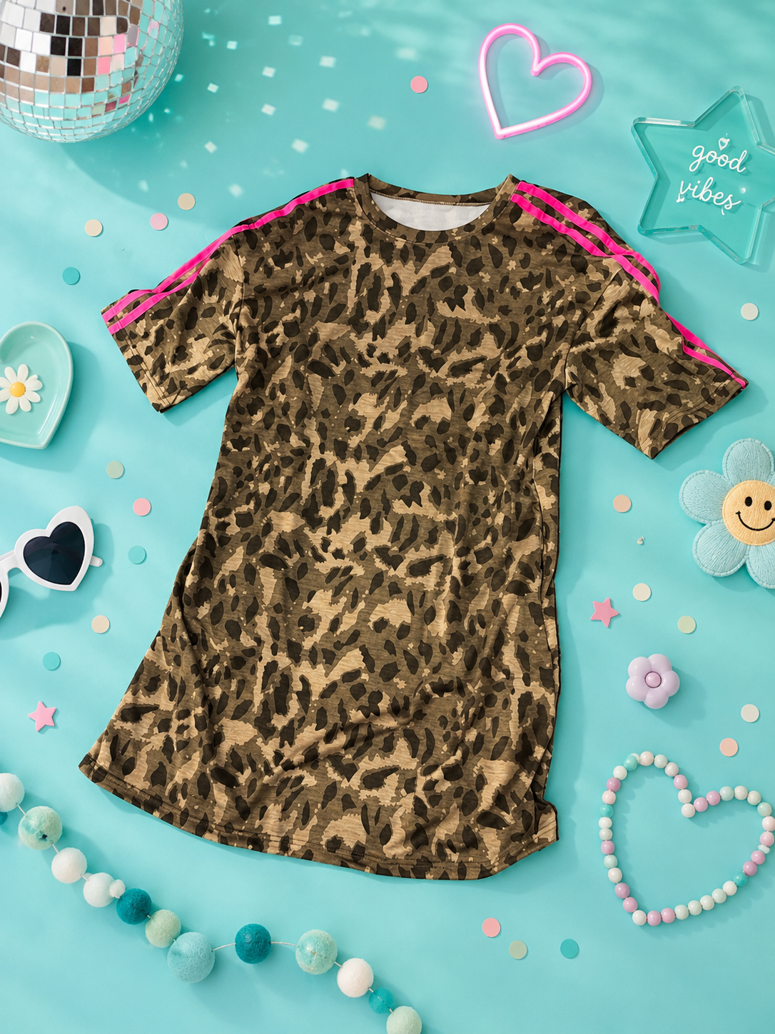 Striped Accent Leopard Dress