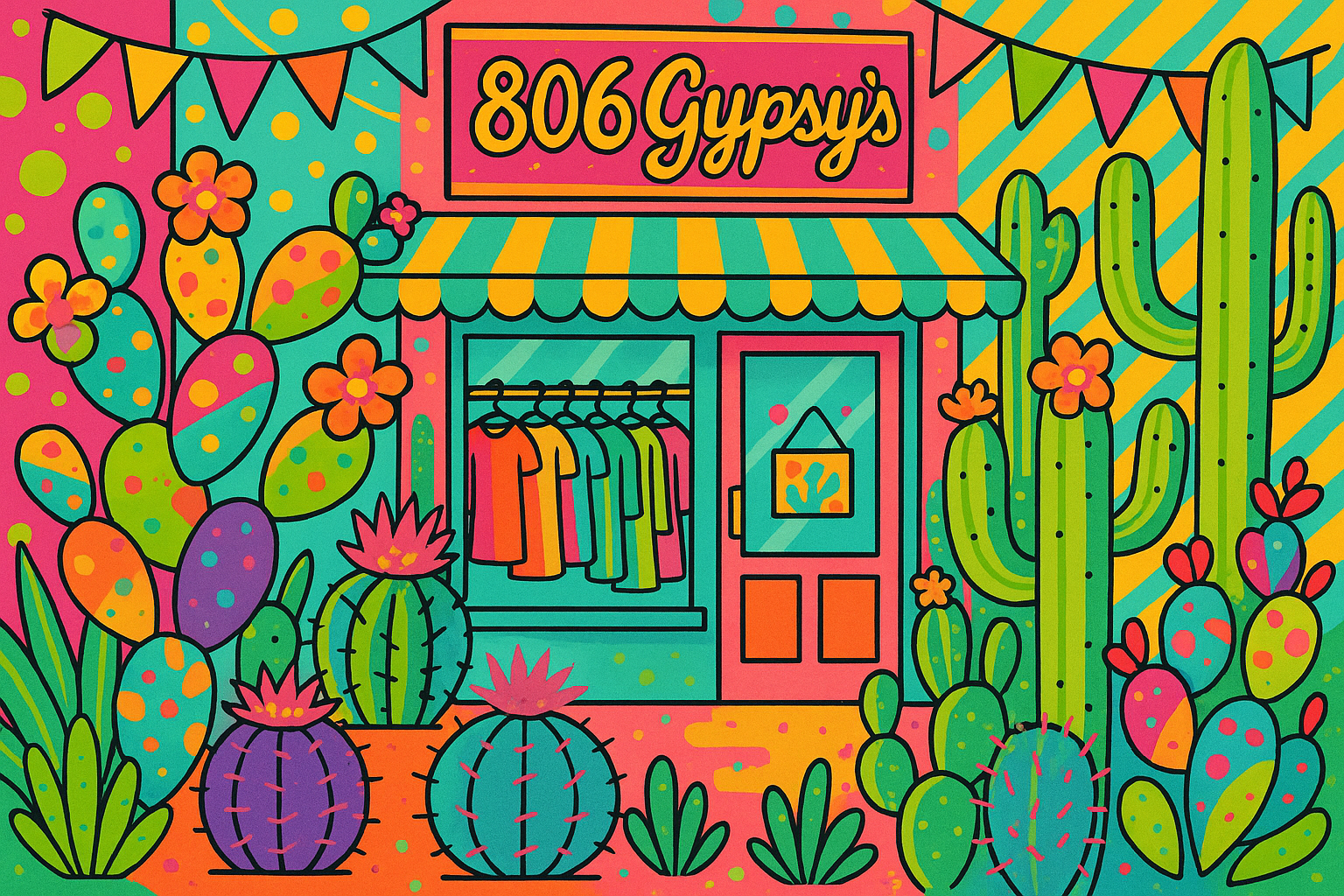 806 Gypsy's   it is a boutique.  Use fun bright colors with a cactus