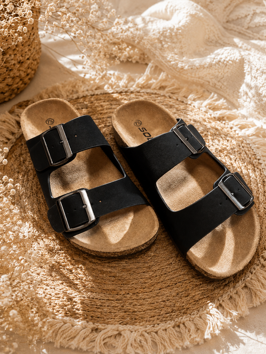2-Strap Black Sandles