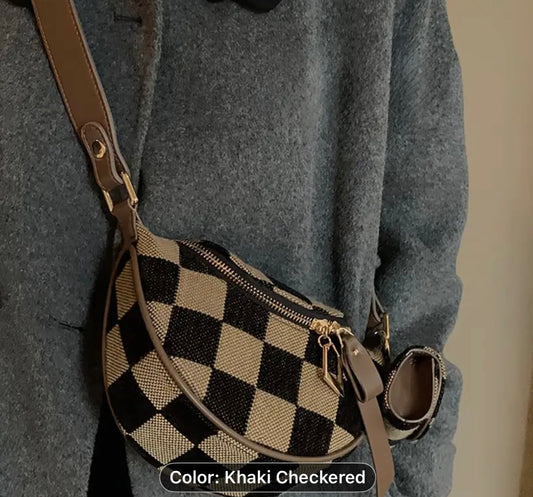 Dark Brown and Light Crown Checkered Crossbody