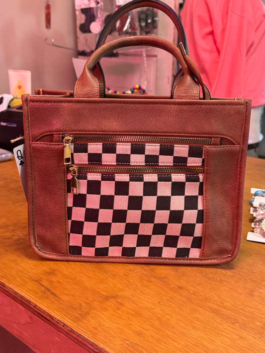 Faux Leather Bag with Checkers