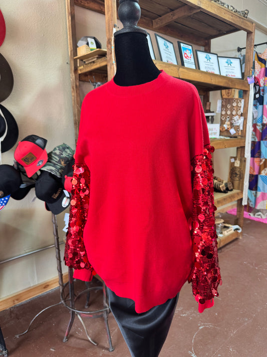 red sequined sleeve