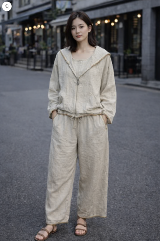 Scalloped Edge Linen Pant