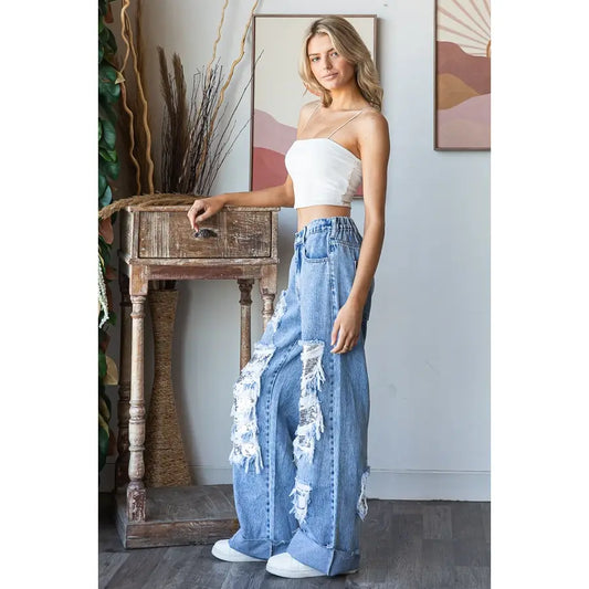 Washed Distressed Sequence Denim