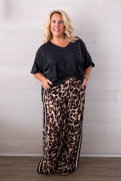 Wide Leg Leopard Print Woven Pants